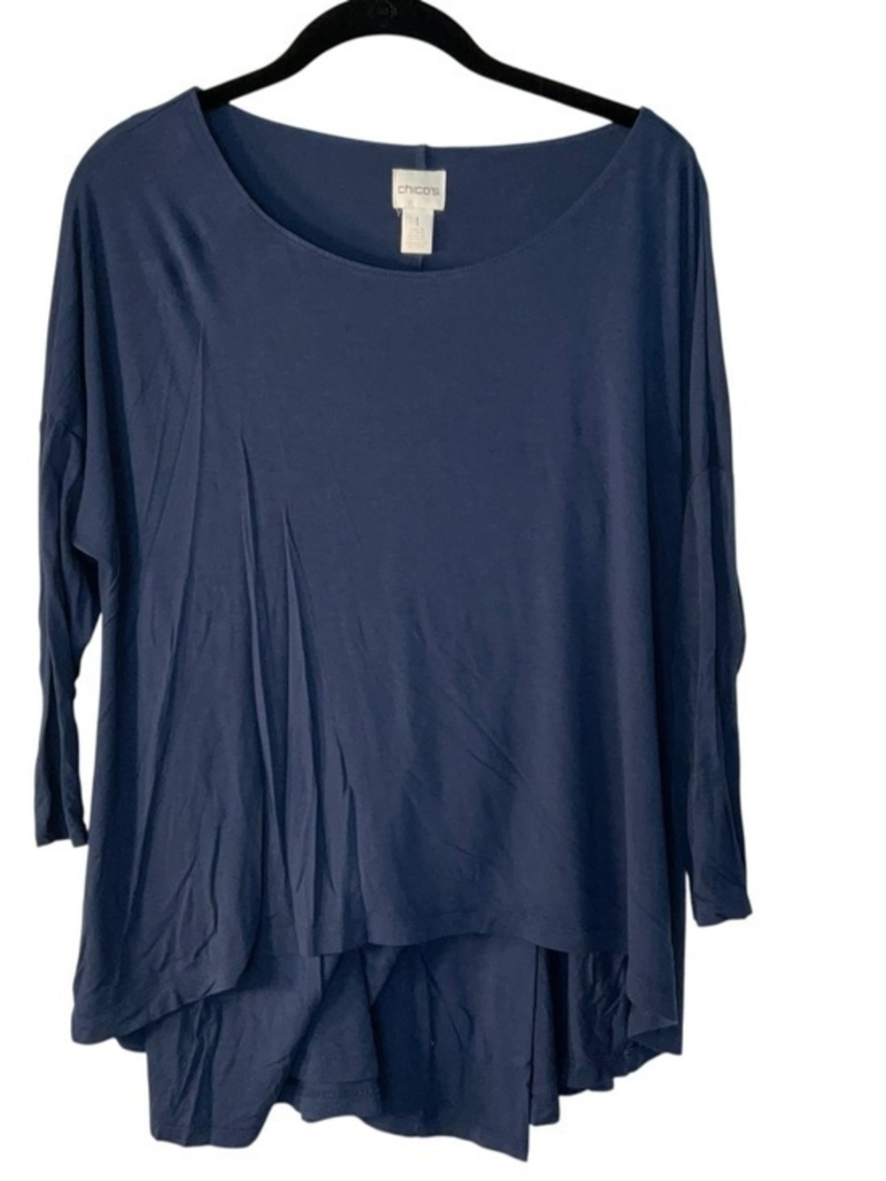 Chico's Women's Navy High-Low Long Sleeve Scoop Neck Top